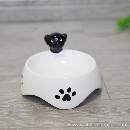 Fashionable No Spill White Ceramic Pet Feeder Bowl